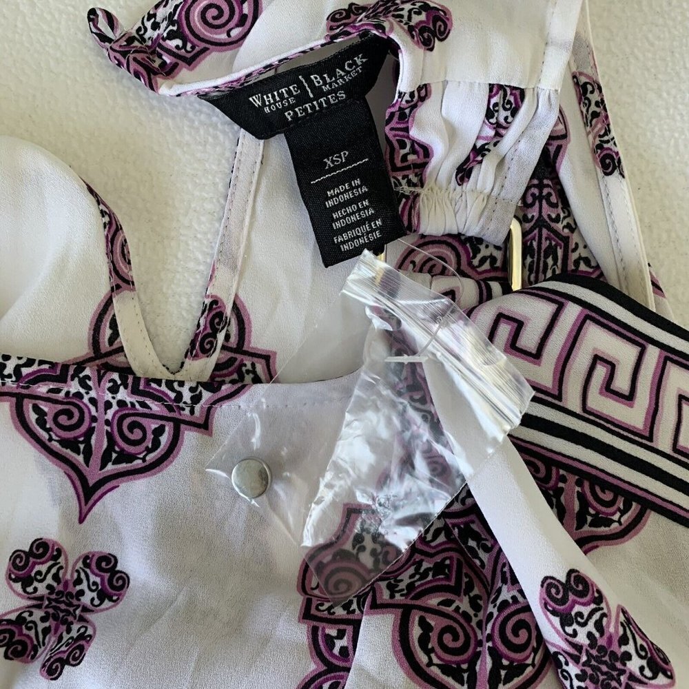White House Black Market XS Petites Pink White Sleeveless Asymmetrical Top - Picture 6 of 8